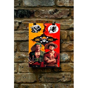 Placa Decorativa Luffy & Roronoa Metálica Cuadro Póster HD