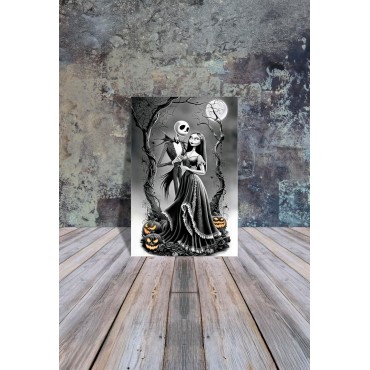 Placa Decorativa Jack & Sally Pesadilla Antes de Navidad Metálica Cuadro Póster HD
