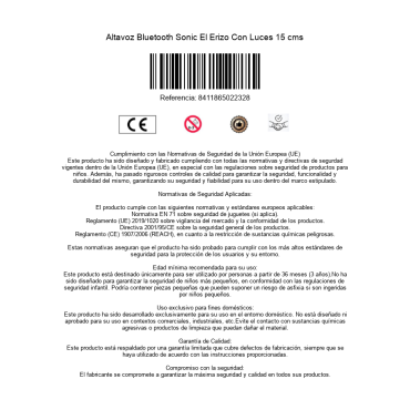 Altavoz Bluetooth Sonic El Erizo Con Luces 15 cms