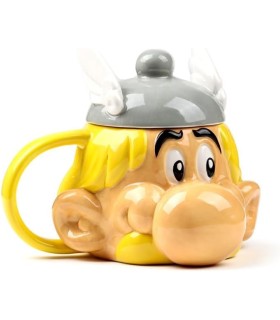 Taza 3D Astérix Cabeza Astérix y Obélix Con Tapa Cerámica 480 mls