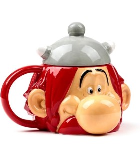 Taza 3D Obélix Cabeza Astérix y Obélix Con Tapa Cerámica 480 mls