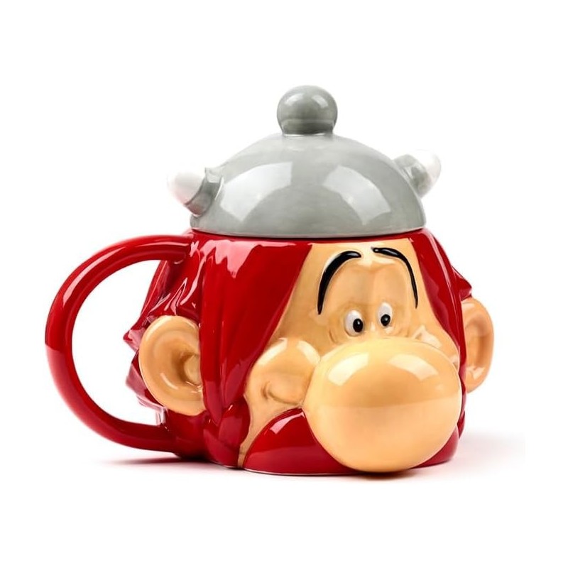 Taza 3D Obélix Cabeza Astérix y Obélix Con Tapa Cerámica 480 mls