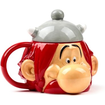 Taza 3D Obélix Cabeza Astérix y Obélix Con Tapa Cerámica 480 mls