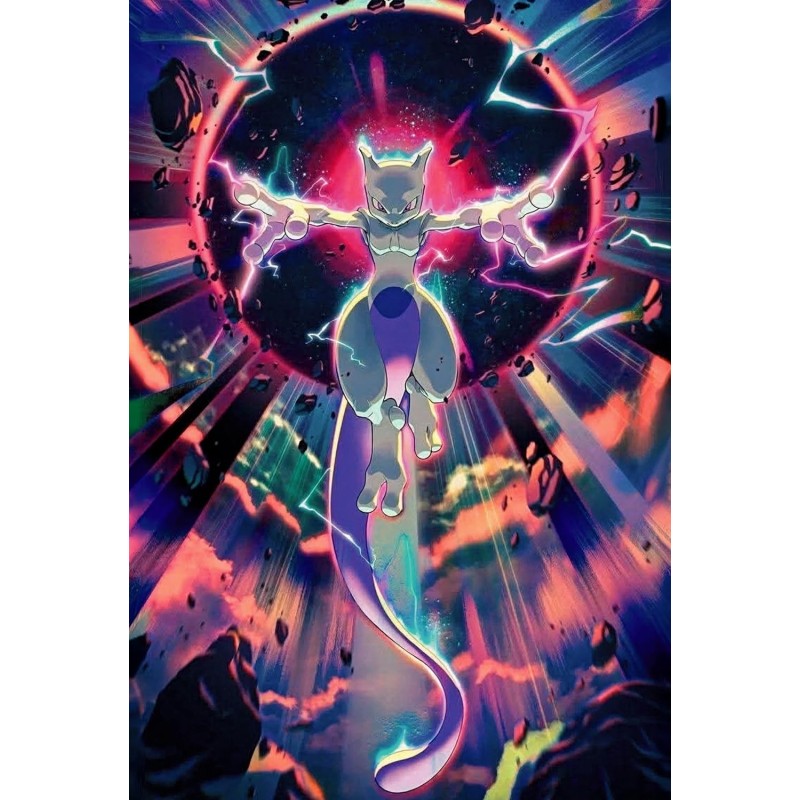 Placa Decorativa Pokémon Mewtwo Metálica Cuadro Póster HD