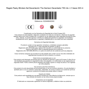 Caja De Regalo Peaky Blinders Set Decantación The Garrison Decantador 750 mls + 2 Vasos 320 mls Cristal 