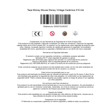 Taza Mickey Mouse Disney Vintage Cerámica 315 mls