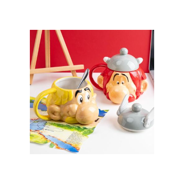 Taza 3D Obélix Cabeza Astérix y Obélix Con Tapa Cerámica 480 mls