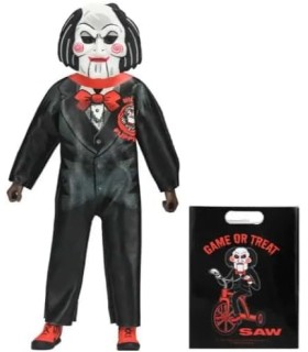 NECA Billy The Puppet Saw Movie Figura de acción vestida a escala de 6 pulgadas, traje negro con pajarita roja, exhibición de 