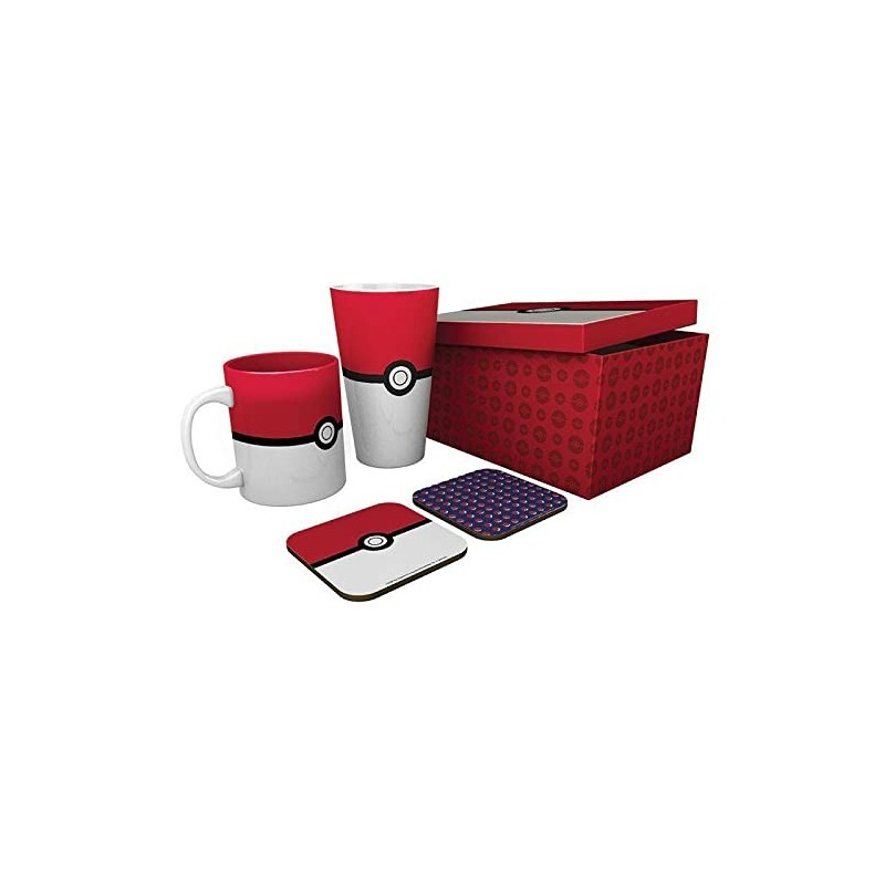 Set Regalo Pokémon Pokeball Taza 285 ml + Vaso XL 500 ml + 2 Posavasos + Caja Contenedora 