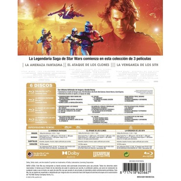 Trilogía Star Wars Episodios 1-3 (Ediciones remasterizadas) (Películas + Extras) [Blu-ray]