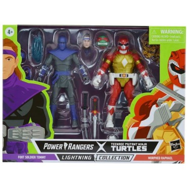 Figuras Power Rangers X Teenage Mutant Ninja Turtles Foot Soldier Tommy & Morphed Raphael Red Articuladas 15 cms