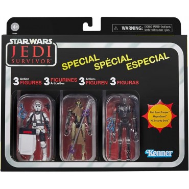 Set 3 Figuras Jedi Survivor Star Wars Riot Scoit Trooper, Magnaguard y KX Security Droid Articulada 9,5 cms