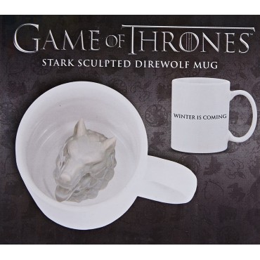 Taza Casa Stark Juego de Tronos GOT Cerámica con Lobo Esculpido en el Interior 320 mls