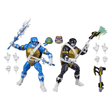 Pack Figuras Power Rangers X Teenage Mutant Ninja Turtles Morphed Donatello Negro y Morphed Leonardo Azul Articuladas 15 cms