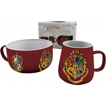 Set de Desayuno Harry Potter Hogwarts Cuatro Casas Taza (380 ml) + Bol (850 ml) Cerámica 