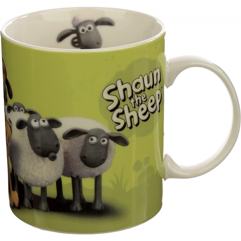 Taza La Oveja Shaun Rebaño Sobre Fondo Verde Porcelana 350 mls