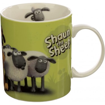 Taza La Oveja Shaun Rebaño Sobre Fondo Verde Porcelana 350 mls