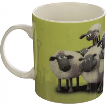Taza La Oveja Shaun Rebaño Sobre Fondo Verde Porcelana 350 mls