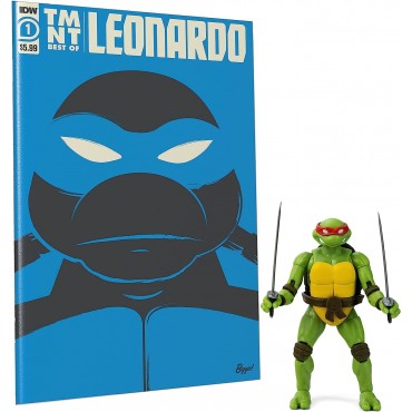 Figura Leonardo TMNT Las Tortugas Ninja Con Cómic Articulada 13,5 cms