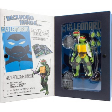 Figura Leonardo TMNT Las Tortugas Ninja Con Cómic Articulada 13,5 cms