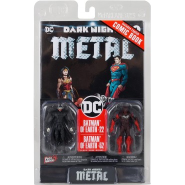 Figuras Batman Who Laughs + Batman Rojo + Cómic + Display Dark Knights Metal 8 cms