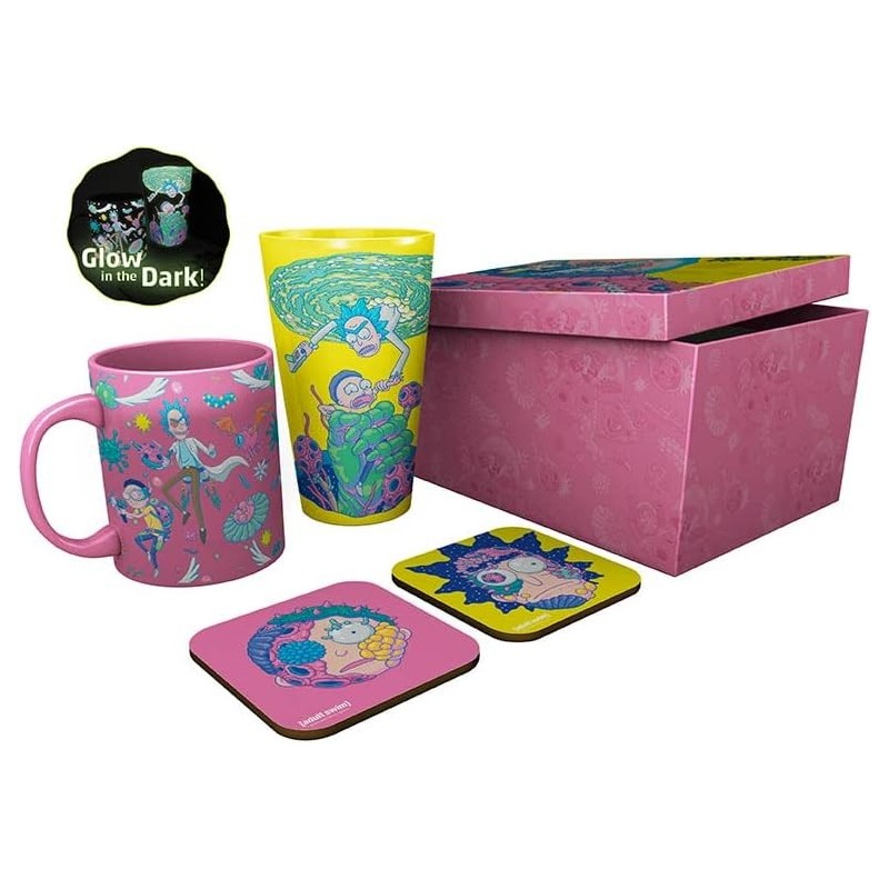 Set Regalo Rick & Morty Taza 285 mls + Vaso Cristal 500 mls + 2 Posavasos 