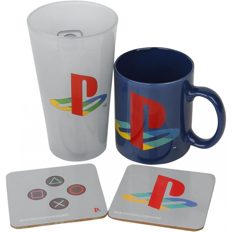 Set Regalo Play Station Taza 320 mls + Vaso Cristal 400 mls + 2 Posavasos