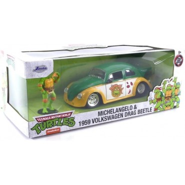 Réplica Escarabajo Volkswagen Drag Beetle 1959 Y Figura Michelangelo Las Tortugas Ninja Teenage Mutant Ninja Turtles 17 cms