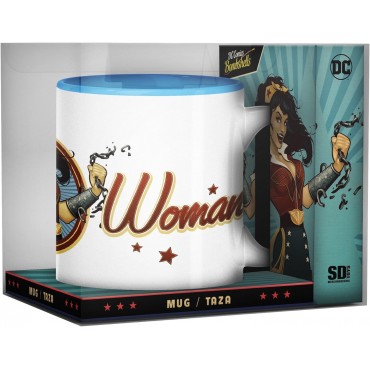 Taza Wonder Woman Vintage Rompiendo Cadena DC Bombshells Cerámica 325 mls 