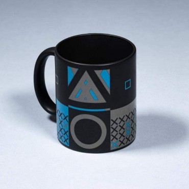 Taza Play Station Iconos Azul y Negro Cerámica 325 mls
