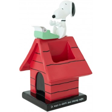 Bote Lapiceros Snoopy Escribiendo Sobre Caseta Roja Snoopy Peanuts Resina 19 cms
