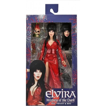 Figura Elvira Mistress Of Dark Con Vestido Rojo Red Friht Y Boo Articulada 20 cms
