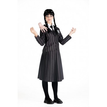 Disfraz Uniforme Colegio Con Peluca Wednesday Addams Miércoles Addams Talla M 