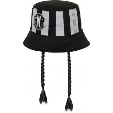 Gorro Pesquero Rayas Grises Con Trenzas Wednesday Miércoles Addams