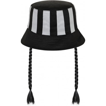 Gorro Pesquero Rayas Grises Con Trenzas Wednesday Miércoles Addams