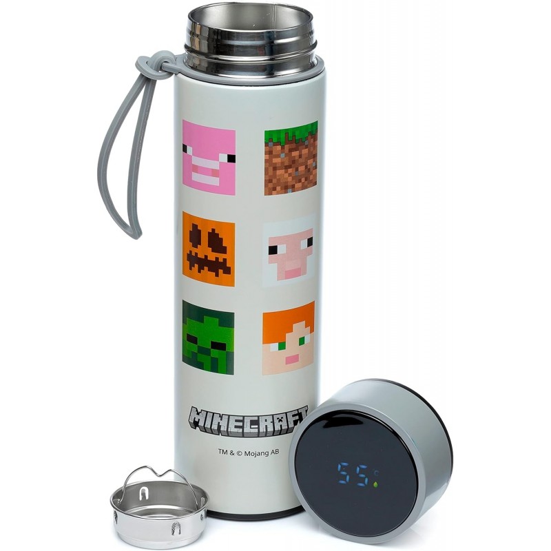 Botella Térmica Caras Personajes Minecraft Con Termómetro Digital 450 mls