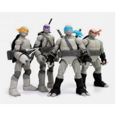 Figuras Las Tortugas Ninja Black & White Pack de 4 figuras Raphael, Leonardo, Michelangelo y Donatello Articuladas 13 cms