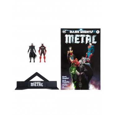 Figuras Batman Who Laughs + Batman Rojo + Cómic + Display Dark Knights Metal 8 cms