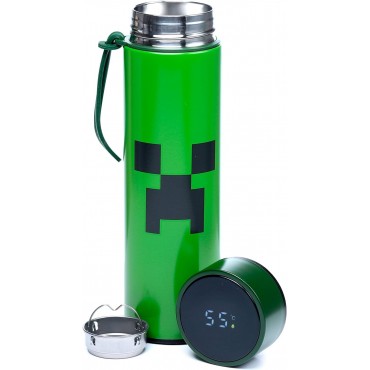 Botella Térmica Creeper Minecraft Con Termómetro Metálica 450 mls