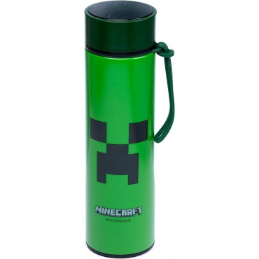 Botella Térmica Creeper Minecraft Con Termómetro Metálica 450 mls
