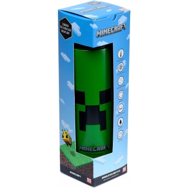 Botella Térmica Creeper Minecraft Con Termómetro Metálica 450 mls