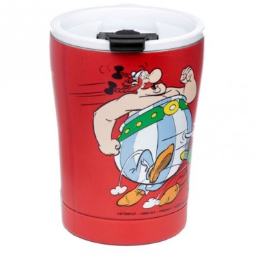Taza Térmica Astérix Y Obélix Con Tapa Metálica 300 mls