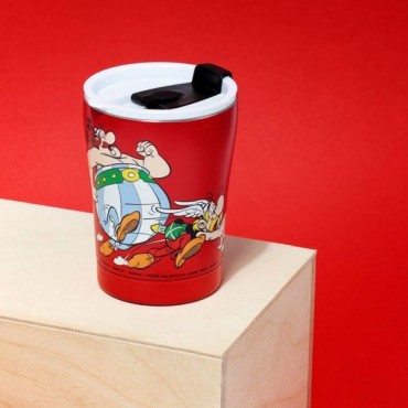 Taza Térmica Astérix Y Obélix Con Tapa Metálica 300 mls