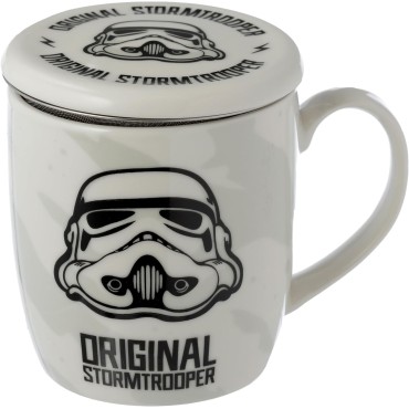 Taza Stormtrooper Star Wars Porcelana con Tapa y Filtro Colador para Infusiones 400 mls