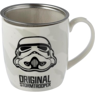 Taza Stormtrooper Star Wars Porcelana con Tapa y Filtro Colador para Infusiones 400 mls