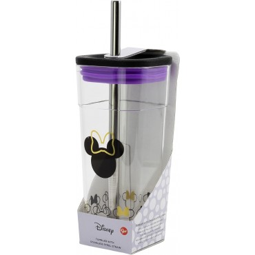 Vaso Minnie Mouse Cube Disney Acrílico Con Pajita De Acero 540 mls