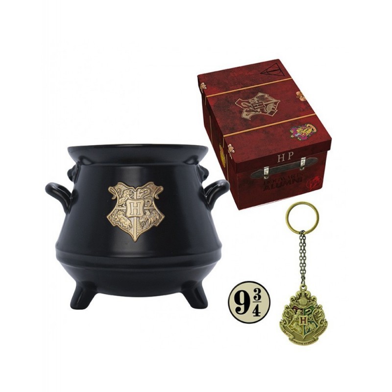 Caja Regalo Harry Potter Taza Cerámica 400 mls + Llavero Hogwarts + Pin Andén 9 3/4