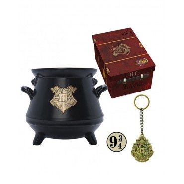 Caja Regalo Harry Potter Taza Cerámica 400 mls + Llavero Hogwarts + Pin Andén 9 3/4