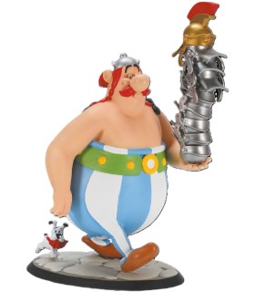 Figura Obélix Con Pila De Cascos Romanos Astérix y Obélix Estatua 30 cms
