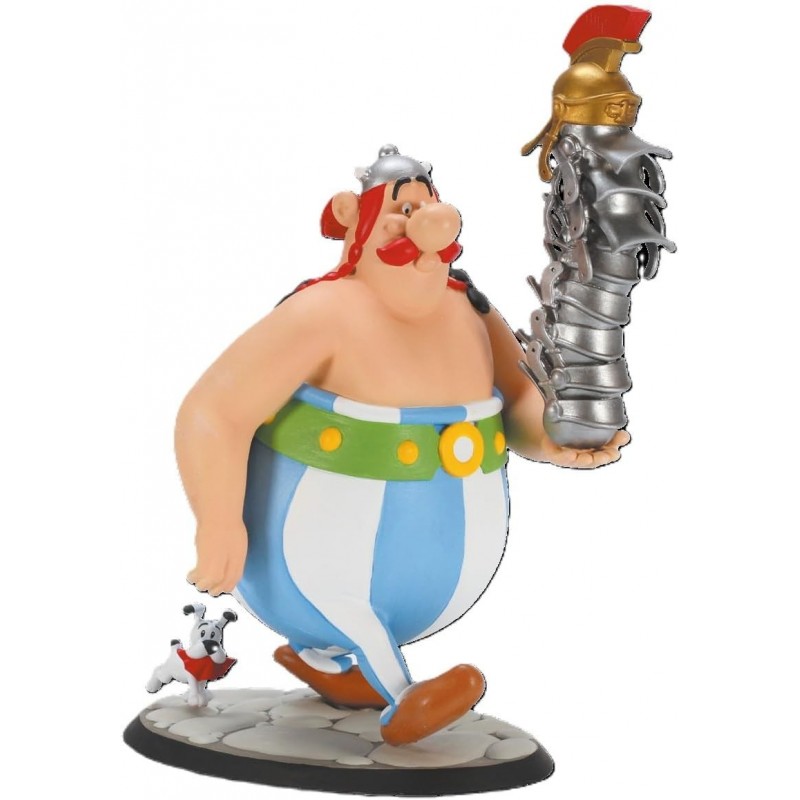 Figura Obélix Con Pila De Cascos Romanos Astérix y Obélix Estatua 30 cms